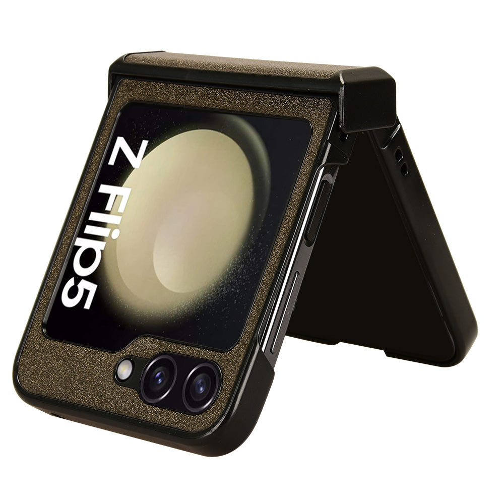 For Samsung Galaxy Z Flip5 5G PU Leather Coated PC Phone Case Hinge Protection Sand-like Texture Cover For Samsung Galaxy Z Flip5 5G PU Leather Coated PC Phone Case Hinge Protection Sand-like Texture Cover